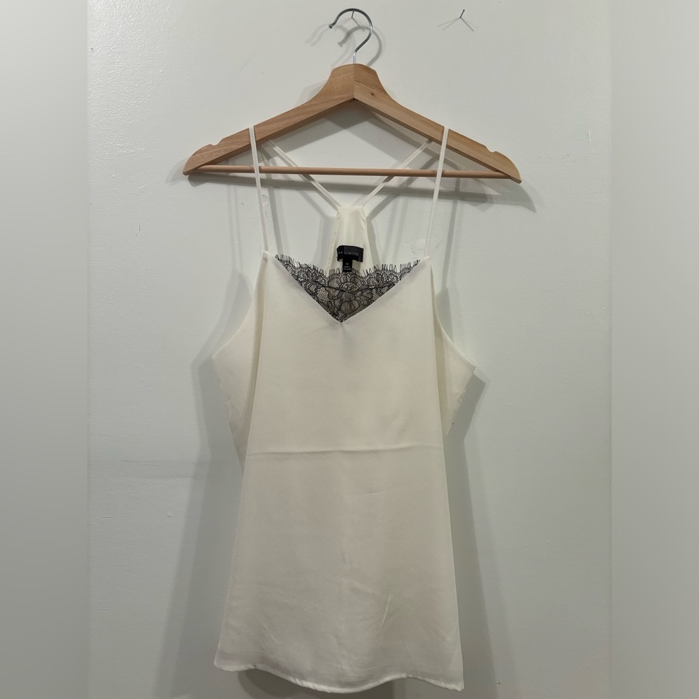 ✨ The Limited Off White Spaghetti Strap w/Black Lace Detail Polyester Top NWT